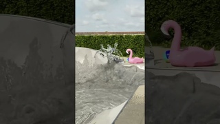TONQART. Water is skateboarding in the pool.  3D.