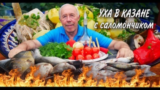 УХА ДВОЙНАЯ с ВОДКОЙ и САЛОМУРЧИКОМ в КАЗАНЕ на КОСТРЕ, ВСЕ СЕКРЕТЫ и ТРАДИЦИИ