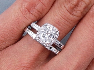 ctw Cushion Cut Diamond Engagement Ring and Wedding Ring Set - BigDiamondsUSA