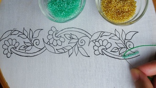 hand embroidery: beaded border line embroidery| beads work for dress