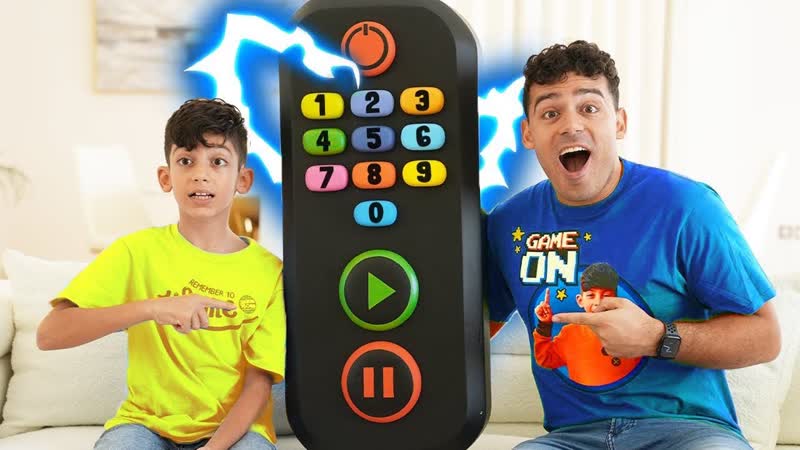 Jason plays pause challenge with giant remote