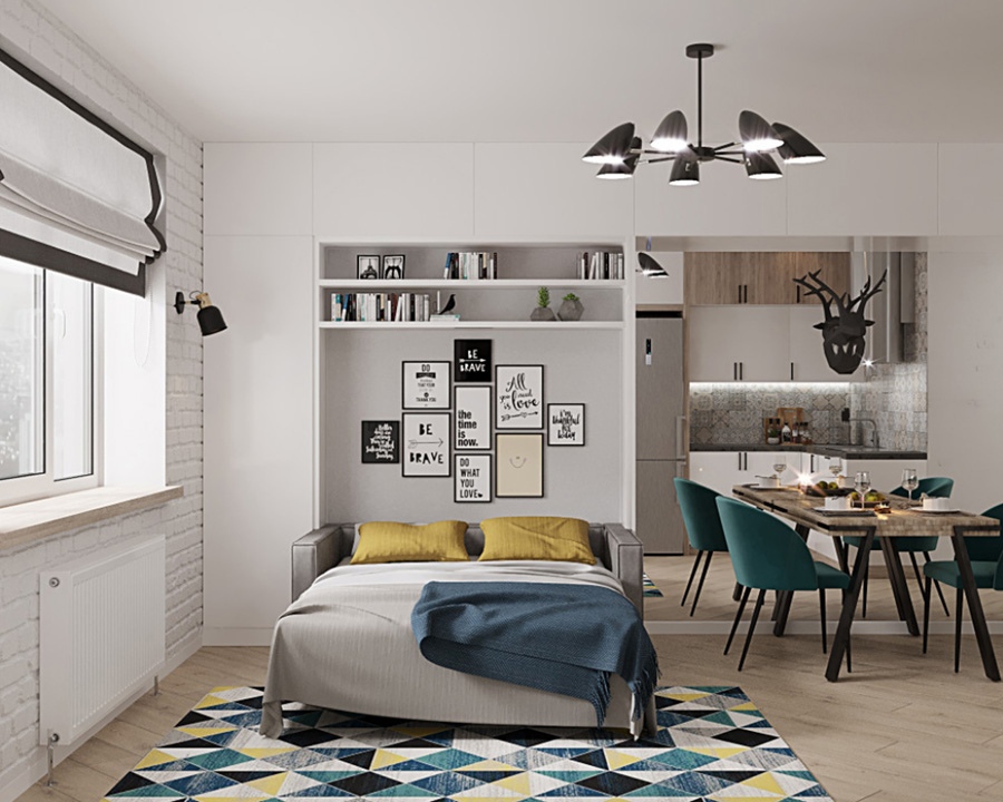 Дизайн-проект (3D-визуализация) квартиры-студии 29,2 кв.